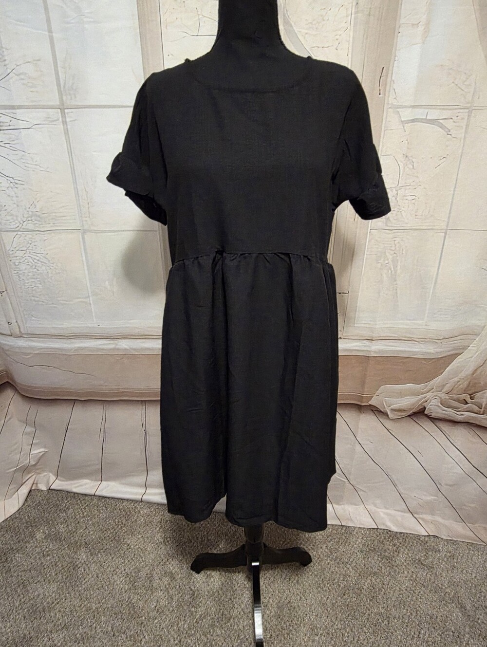 Kohl's Black Short-Sleeve Mini Babydoll Dress - Picture 1 of 7